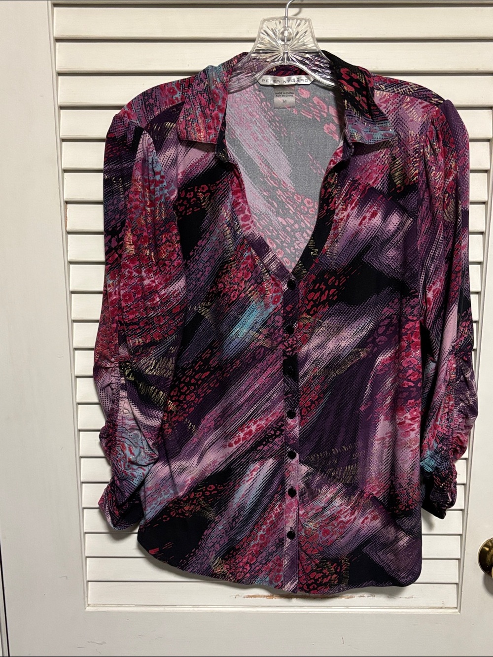 Peter Nygard Purple Printed Button-Up Blouse